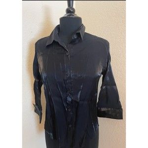 Nicola Vintage 90's 3/4 Sleeve Black Shimmer Button Down Top - Sz S